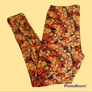 LuLaRoe Tall & Curvy leggings multi-color harvest autumn wheat print EUC